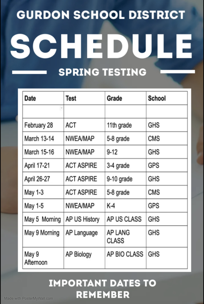 Spring Testing Schedule