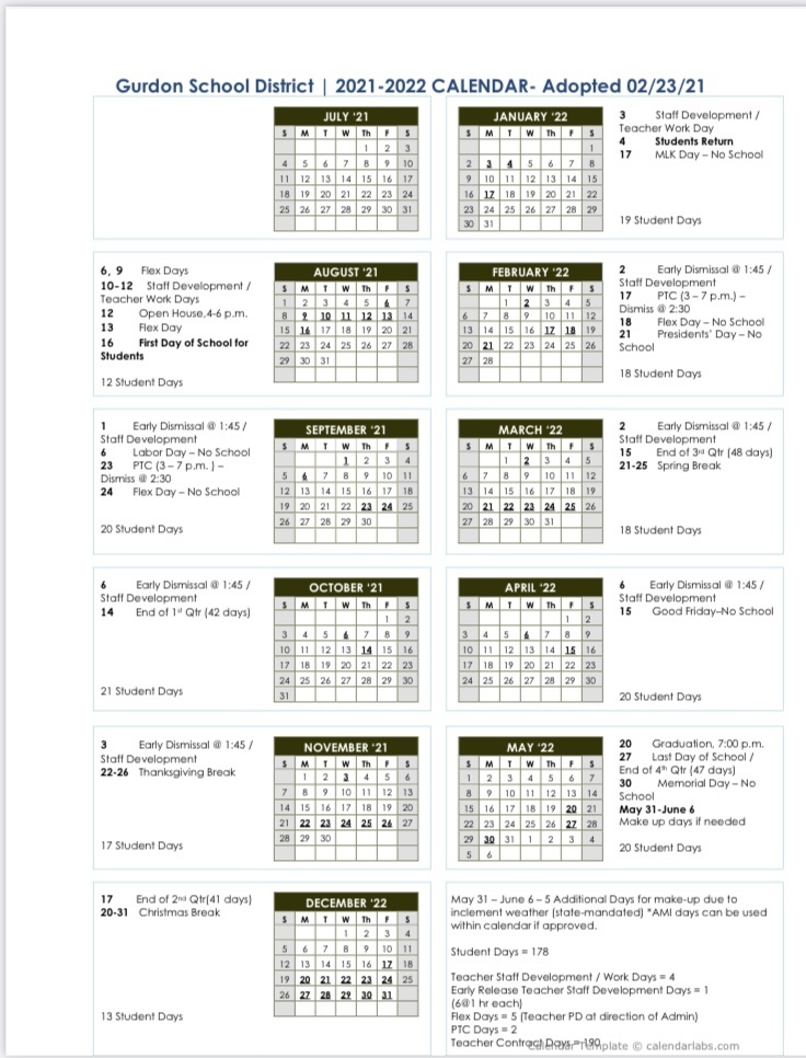 GPSD 2021-2022 Calendar