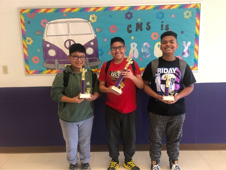 8th Grade Winners: 2nd Place Isai Mendoza, 1st Place Alan Martinez, 3rd Place E’Lyas Lanton
